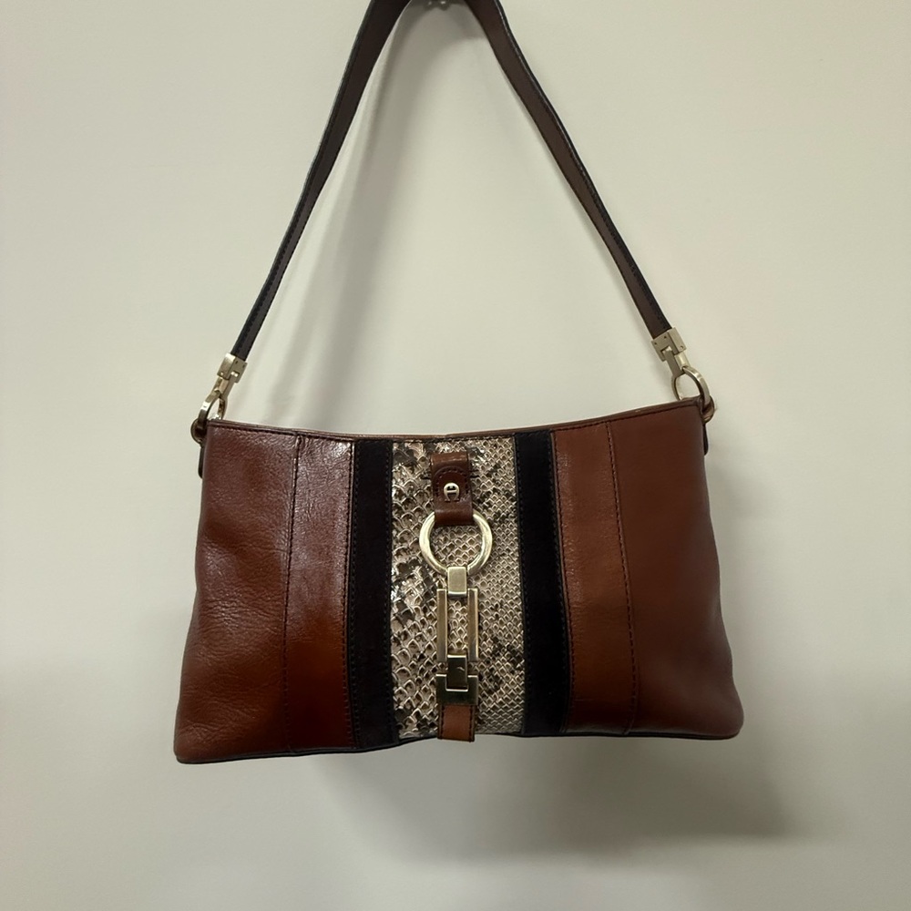 Etienne Aigner Brown and Black Leather Shoulder Bag